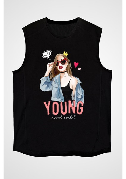 Sevimli Genç ve Vahşi Trend Siyah Unisex Kolsuz Tişört Kesik Kol T-Shirt fiyatları