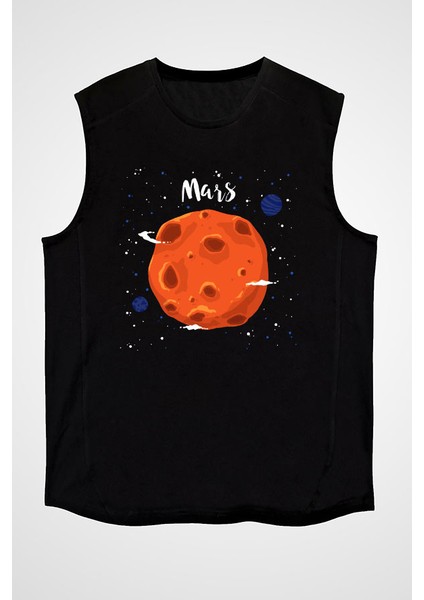 Kızıl Gezegen Mars Siyah Unisex Kolsuz Kesik Kol T-Shirt