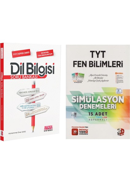 TYT Fen Bilimleri Deneme ve Ankara Kitap Merkezi Yayınları Dil Bilgisi Soru Bankası Seti 2 Kitap