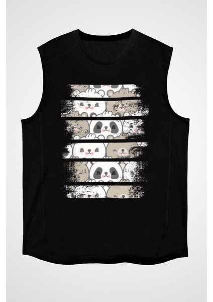 Cute Sevimli Ayıcıklar Siyah Unisex Kolsuz Tişört Kesik Kol T-Shirt fiyatları