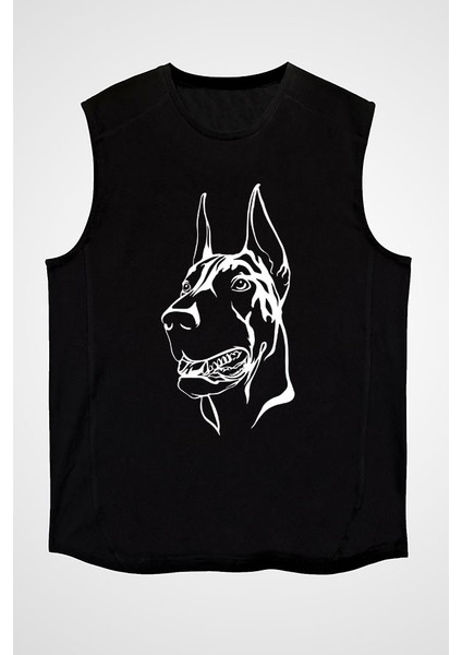 Sadık Dost Doberman Siyah Unisex Kolsuz Kesik Kol T-Shirt