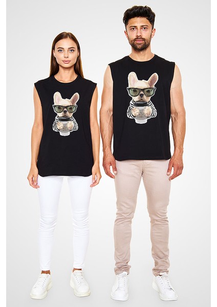 Kahve Tiryakisi Bulldog Siyah Unisex Kolsuz Kesik Kol T-Shirt fiyatları