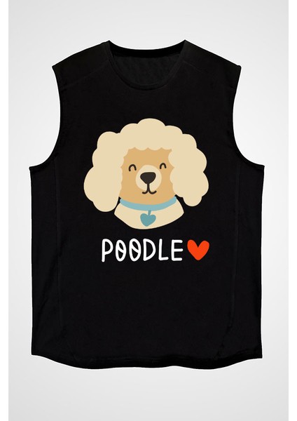 Poodle Kaniş Sevgisi- Köpek Siyah Unisex Kolsuz Kesik Kol T-Shirt