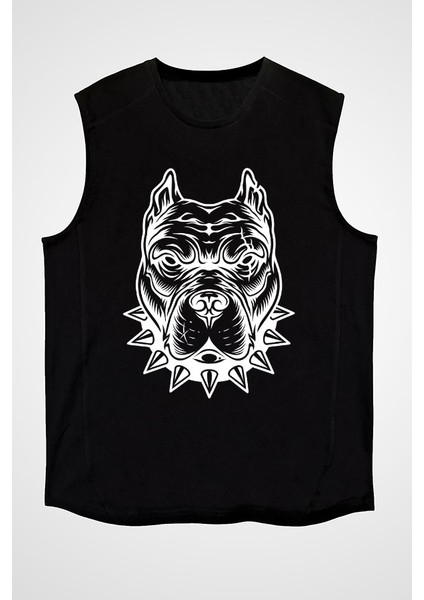 Tasmalı Pitbull Siyah Unisex Kolsuz Kesik Kol T-Shirt