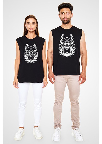 Tasmalı Pitbull Siyah Unisex Kolsuz Kesik Kol T-Shirt fiyatları
