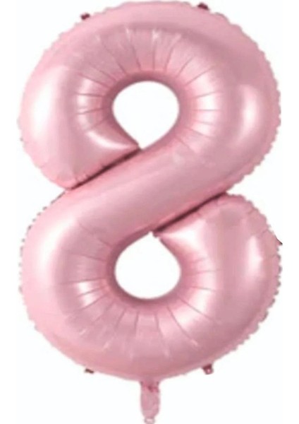 8 Açık Pembe Renk Rakam Folyo Balon 80 cm