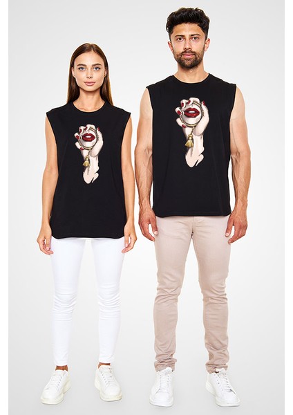 El Aynası ve Makyaj Fashion Siyah Unisex Kolsuz Kesik Kol T-Shirt fiyatları