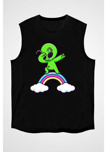 Dabbing Alien Siyah Unisex Kolsuz Kesik Kol T-Shirt