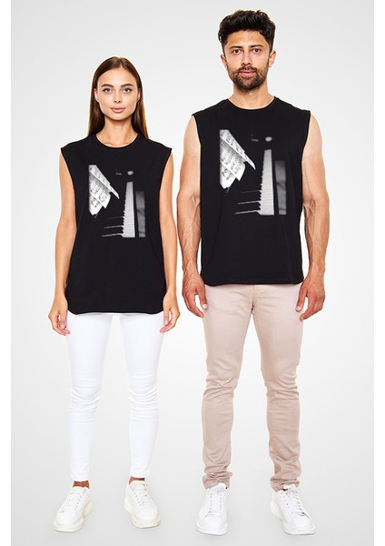 Piyanist Piyano Siyah Unisex Kolsuz Tişört Kesik Kol T-Shirt