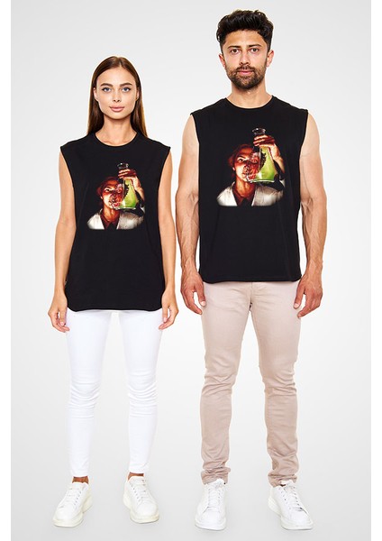 Bakteriyolog Siyah Unisex Kolsuz Tişört Kesik Kol T-Shirt