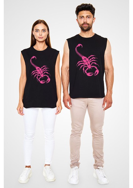 Akrep Burcu Siyah Unisex Kolsuz Tişört Kesik Kol T-Shirt