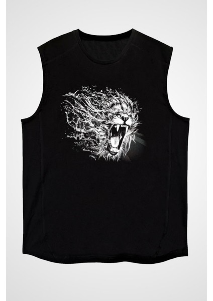Tasarım Aslan Siyah Unisex Kolsuz Tişört Kesik Kol T-Shirt fiyatları