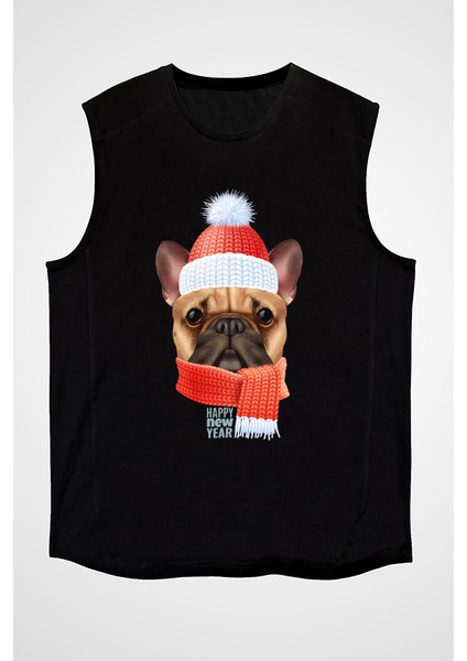 Yeni Yıl Buldog Siyah Unisex Kolsuz Tişört Kesik Kol T-Shirt fiyatları