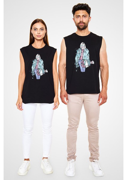 Mavi Kürk Fashion Siyah Unisex Kolsuz Kesik Kol T-Shirt