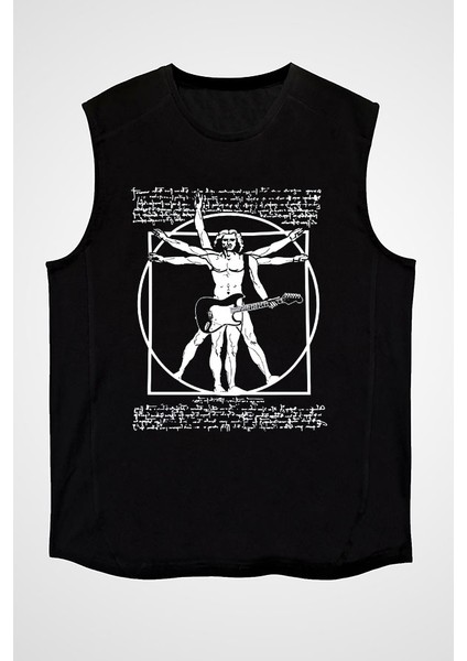 Gitarist Siyah Unisex Kolsuz Kesik Kol T-Shirt
