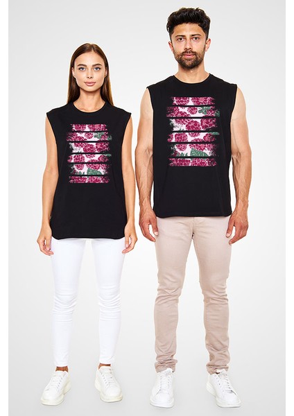 Ahududu Siyah Unisex Kolsuz Tişört Kesik Kol T-Shirt