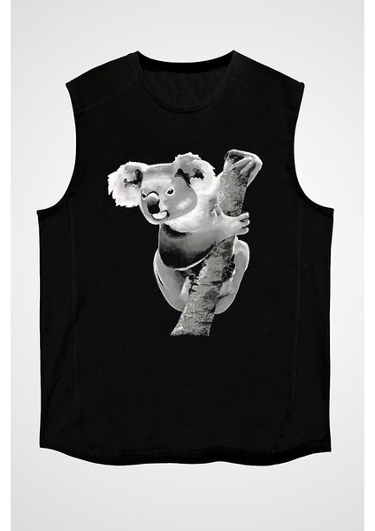 Sevimli Koala Siyah Unisex Kolsuz Tişört Kesik Kol T-Shirt fiyatları