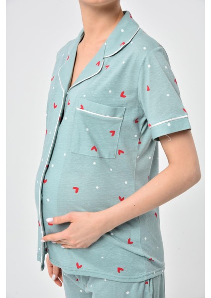 Penye Önden Düğmeli Hamile Lohusa Kısa Kol Pijama Takımı ,%100 Cotton fiyatları