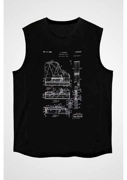 Piyanist Piyano Siyah Unisex Kolsuz Kesik Kol T-Shirt