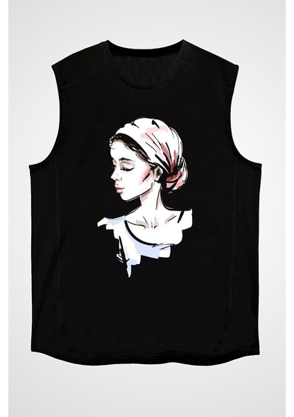Fashion Girl Siyah Unisex Kolsuz Kesik Kol T-Shirt