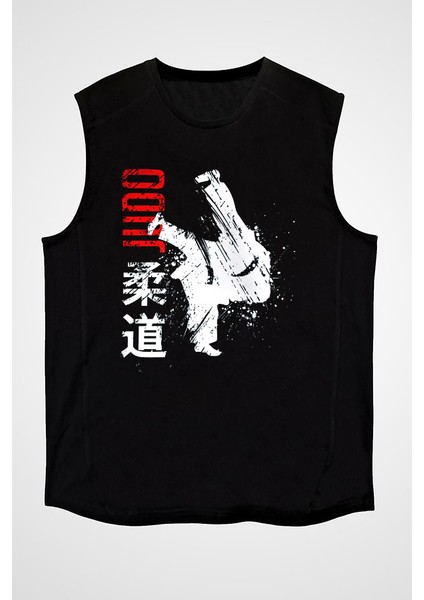 Judo Siyah Unisex Kolsuz Kesik Kol T-Shirt