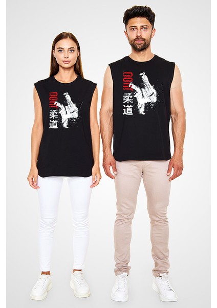 Judo Siyah Unisex Kolsuz Kesik Kol T-Shirt