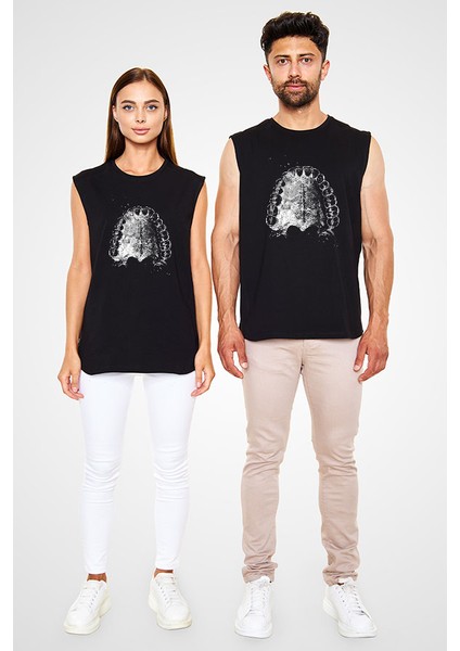 Dişler Dişçi Siyah Unisex Kolsuz Tişört Kesik Kol T-Shirt