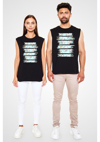 Meow Diyen Kedi Siyah Unisex Kolsuz Tişört Kesik Kol T-Shirt