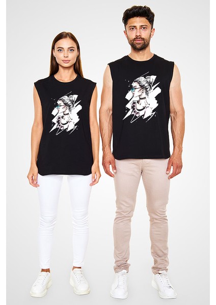 Fashion Girl Siyah Unisex Kolsuz Tişört Kesik Kol T-Shirt