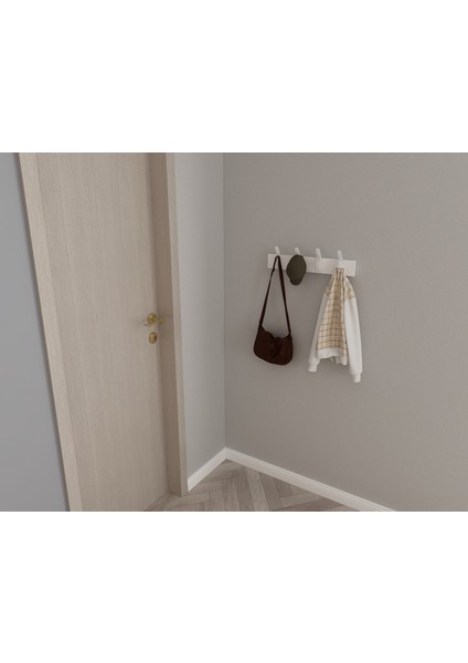 Modern Duvar Kanca Askılık - 4 Adet Beyaz Askılık - 50 cm Beyaz Mdflam - Model 103