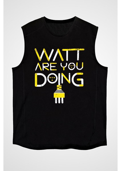 Elektrikçi Siyah Unisex Kolsuz Tişört Kesik Kol T-Shirt fiyatları