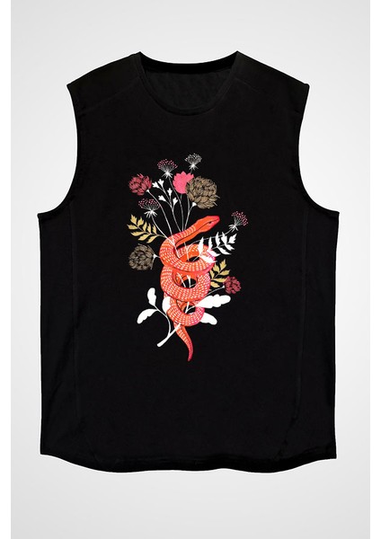 Pembe Yılan Siyah Unisex Kolsuz Tişört Kesik Kol T-Shirt fiyatları