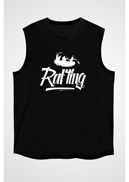 Rafting Siyah Unisex Kolsuz Kesik Kol T-Shirt