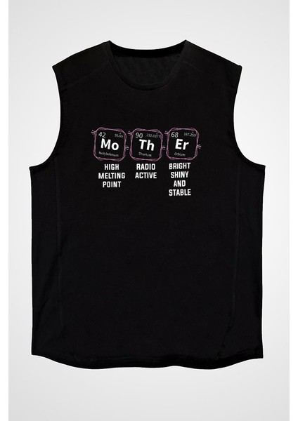 Kimya Periyodik Tablo Anne Siyah Unisex Kolsuz Kesik Kol T-Shirt