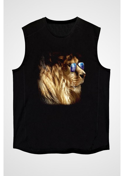 Gözlüklü Aslan Siyah Unisex Kolsuz Tişört Kesik Kol T-Shirt fiyatları