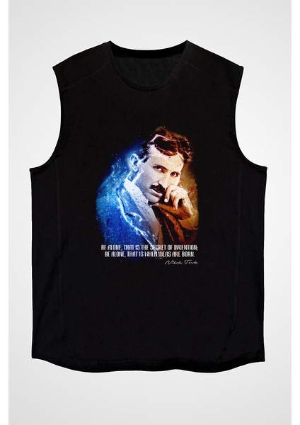 Nikola Tesla Alıntı Siyah Unisex Kolsuz Kesik Kol T-Shirt