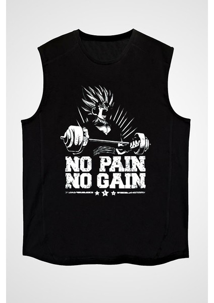 No Pain No Gain Siyah Unisex Kolsuz Tişört Kesik Kol T-Shirt fiyatları