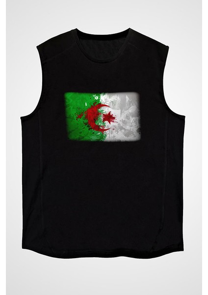 Cezayir Siyah Unisex Kolsuz Tişört Kesik Kol T-Shirt fiyatları