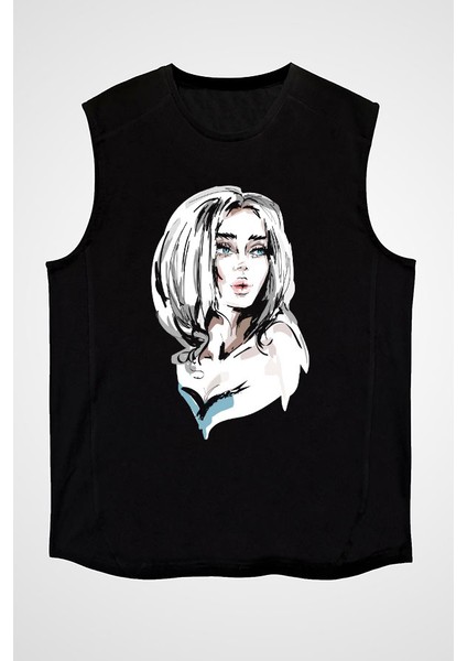 Fashion Girl Siyah Unisex Kolsuz Tişört Kesik Kol T-Shirt