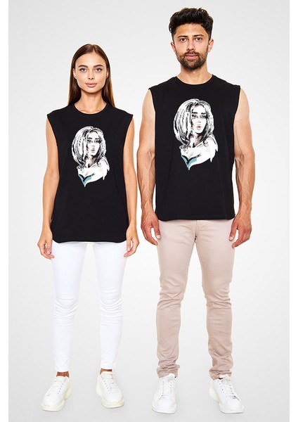 Fashion Girl Siyah Unisex Kolsuz Tişört Kesik Kol T-Shirt fiyatları
