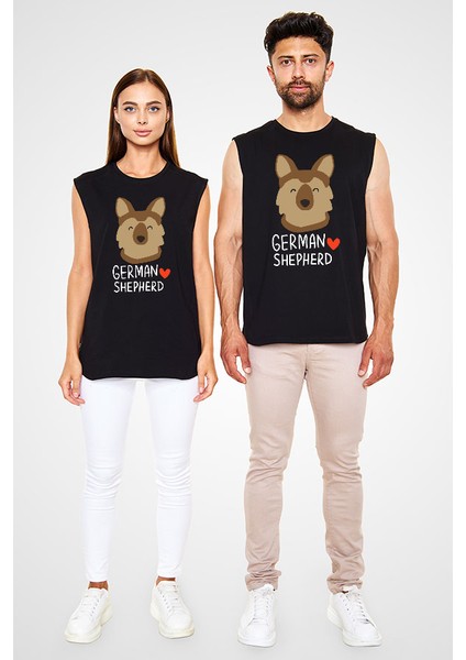 Sevimli Alman Kurdu Siyah Unisex Kolsuz Tişört Kesik Kol T-Shirt fiyatları