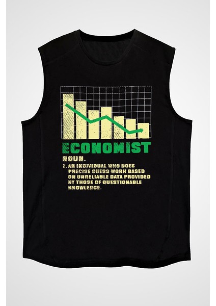 Ekonomist Siyah Unisex Kolsuz Kesik Kol T-Shirt