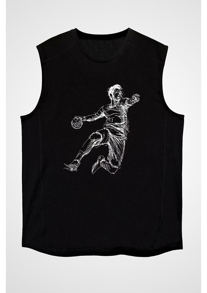 Handball Siyah Unisex Kolsuz Kesik Kol T-Shirt