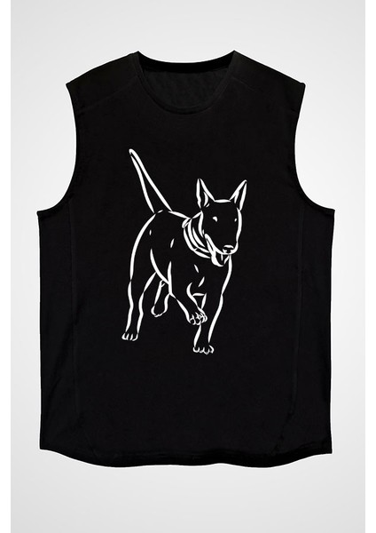 Eğlencel Bull Teriyer Siyah Unisex Kolsuz Tişört Kesik Kol T-Shirt