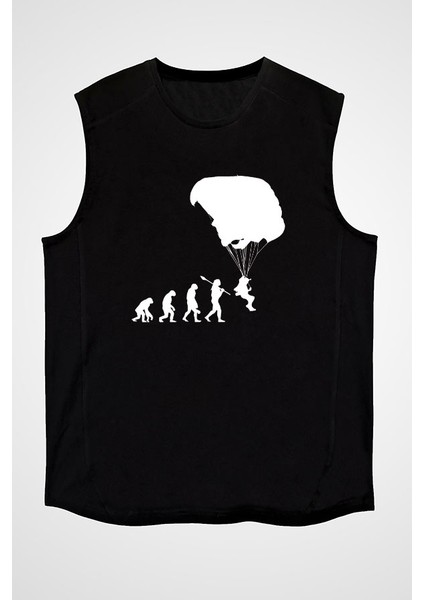 Yamaç Paraşütü - Paragliding Siyah Unisex Kolsuz Tişört Kesik Kol T-Shirt