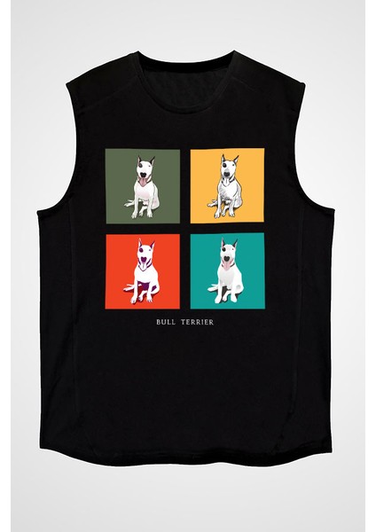 Pop Art Bull Teriyer Siyah Unisex Kolsuz Kesik Kol T-Shirt