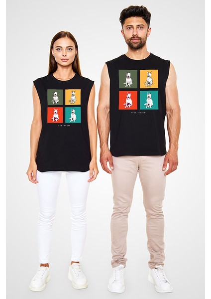 Pop Art Bull Teriyer Siyah Unisex Kolsuz Kesik Kol T-Shirt fiyatları