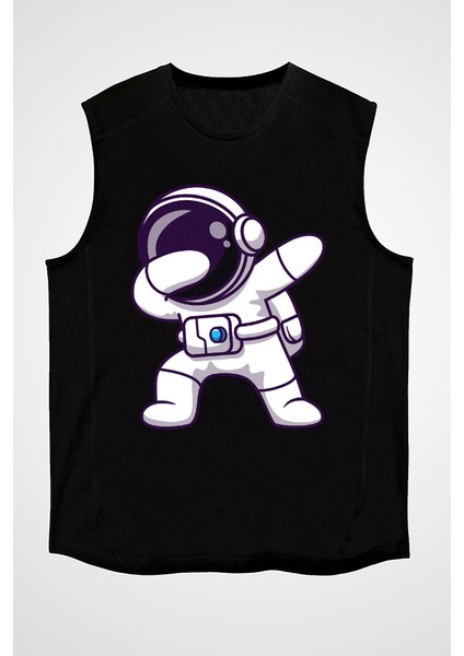 Dabbing Dab Astronot Siyah Unisex Kolsuz Tişört Kesik Kol T-Shirt