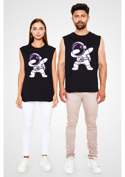 Dabbing Dab Astronot Siyah Unisex Kolsuz Tişört Kesik Kol T-Shirt fiyatları