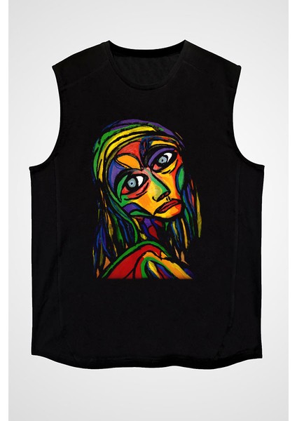 Ekspresyonizm Siyah Unisex Kolsuz Tişört Kesik Kol T-Shirt